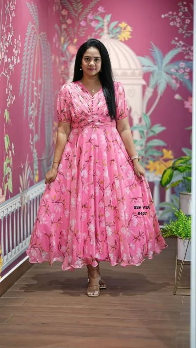Sunset Orange Floral Midi Gown Dress
